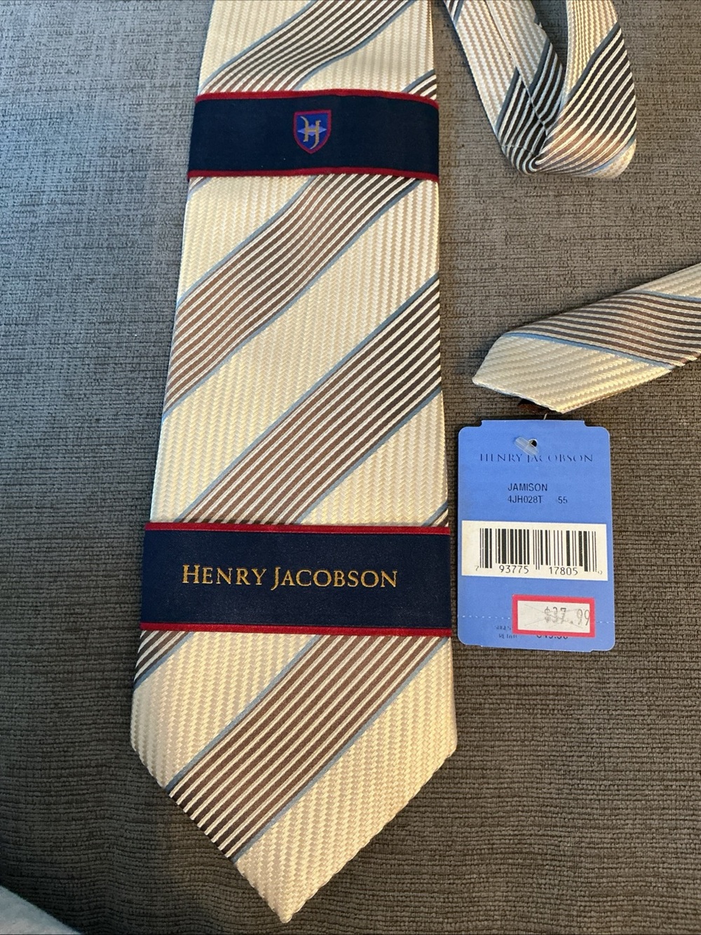 Henry Jacobson Cream and Brown Striped Silk Tie